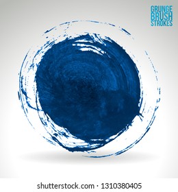 Blue brush stroke and texture. Grunge vector abstract hand - painted element. Underline and border design.
