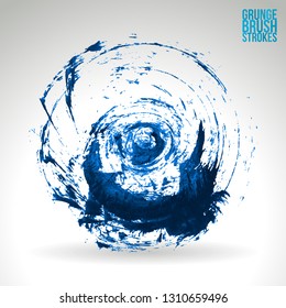 Blue brush stroke and texture. Grunge vector abstract hand - painted element. Underline and border design.