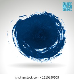 Blue brush stroke and texture. Grunge vector abstract hand - painted element. Underline and border design.