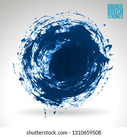 Blue brush stroke and texture. Grunge vector abstract hand - painted element. Underline and border design.