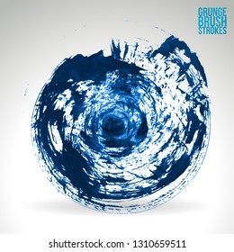 Blue brush stroke and texture. Grunge vector abstract hand - painted element. Underline and border design.