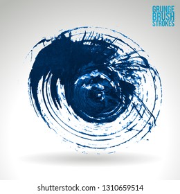 Blue brush stroke and texture. Grunge vector abstract hand - painted element. Underline and border design.