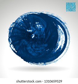 Blue brush stroke and texture. Grunge vector abstract hand - painted element. Underline and border design.