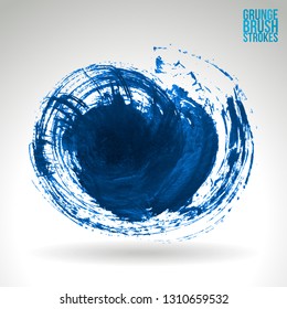 Blue brush stroke and texture. Grunge vector abstract hand - painted element. Underline and border design.