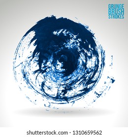Blue brush stroke and texture. Grunge vector abstract hand - painted element. Underline and border design.