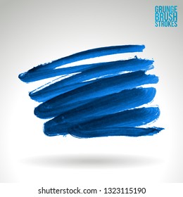 Blue brush stroke and texture. Grunge vector abstract hand - painted element. Underline and border design.