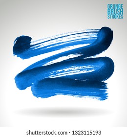 Blue brush stroke and texture. Grunge vector abstract hand - painted element. Underline and border design.