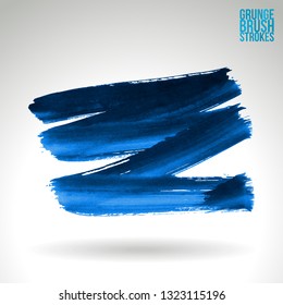 Blue brush stroke and texture. Grunge vector abstract hand - painted element. Underline and border design.