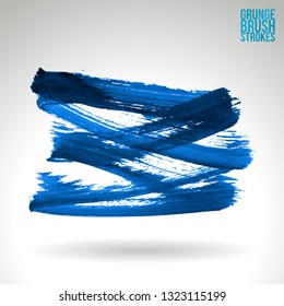 Blue brush stroke and texture. Grunge vector abstract hand - painted element. Underline and border design.