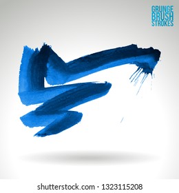 Blue brush stroke and texture. Grunge vector abstract hand - painted element. Underline and border design.