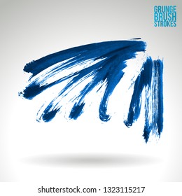 Blue brush stroke and texture. Grunge vector abstract hand - painted element. Underline and border design.