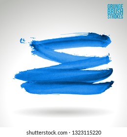 Blue brush stroke and texture. Grunge vector abstract hand - painted element. Underline and border design.