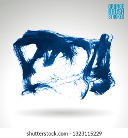 Blue brush stroke and texture. Grunge vector abstract hand - painted element. Underline and border design.