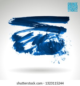 Blue brush stroke and texture. Grunge vector abstract hand - painted element. Underline and border design.