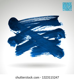 Blue brush stroke and texture. Grunge vector abstract hand - painted element. Underline and border design.