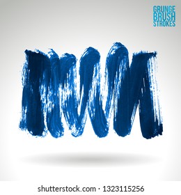 Blue brush stroke and texture. Grunge vector abstract hand - painted element. Underline and border design.