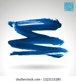 Blue brush stroke and texture. Grunge vector abstract hand - painted element. Underline and border design.