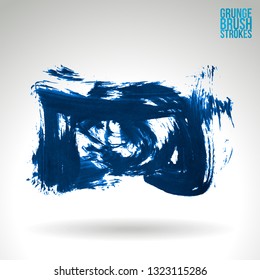Blue brush stroke and texture. Grunge vector abstract hand - painted element. Underline and border design.