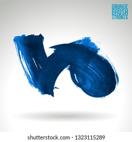 Blue brush stroke and texture. Grunge vector abstract hand - painted element. Underline and border design.