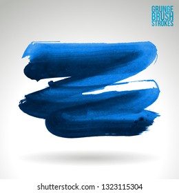 Blue brush stroke and texture. Grunge vector abstract hand - painted element. Underline and border design.