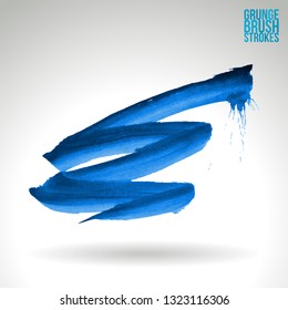 Blue brush stroke and texture. Grunge vector abstract hand - painted element. Underline and border design.