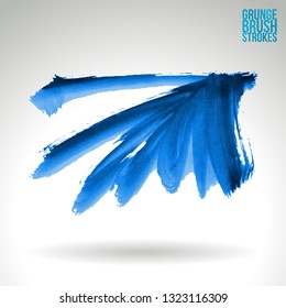 Blue brush stroke and texture. Grunge vector abstract hand - painted element. Underline and border design.