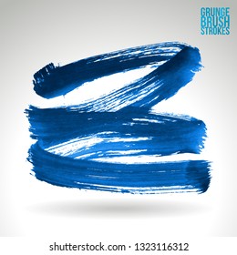 Blue brush stroke and texture. Grunge vector abstract hand - painted element. Underline and border design.