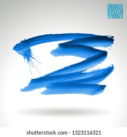 Blue brush stroke and texture. Grunge vector abstract hand - painted element. Underline and border design.