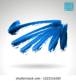 Blue brush stroke and texture. Grunge vector abstract hand - painted element. Underline and border design.