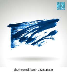 Blue brush stroke and texture. Grunge vector abstract hand - painted element. Underline and border design.