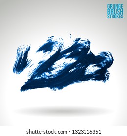 Blue brush stroke and texture. Grunge vector abstract hand - painted element. Underline and border design.