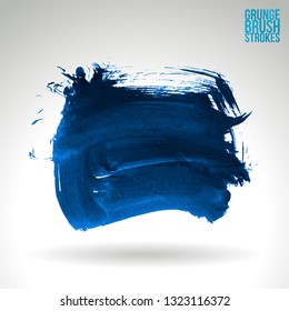 Blue brush stroke and texture. Grunge vector abstract hand - painted element. Underline and border design.