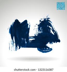 Blue brush stroke and texture. Grunge vector abstract hand - painted element. Underline and border design.