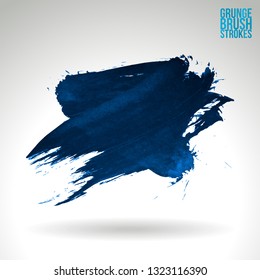 Blue brush stroke and texture. Grunge vector abstract hand - painted element. Underline and border design.