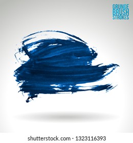 Blue brush stroke and texture. Grunge vector abstract hand - painted element. Underline and border design.