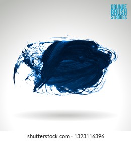Blue brush stroke and texture. Grunge vector abstract hand - painted element. Underline and border design.