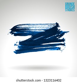 Blue brush stroke and texture. Grunge vector abstract hand - painted element. Underline and border design.