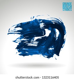 Blue brush stroke and texture. Grunge vector abstract hand - painted element. Underline and border design.