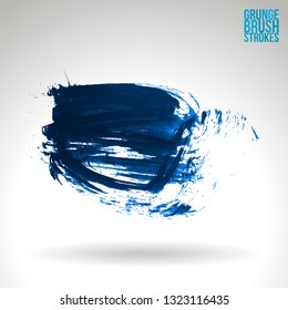 Blue brush stroke and texture. Grunge vector abstract hand - painted element. Underline and border design.