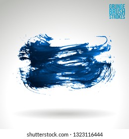 Blue brush stroke and texture. Grunge vector abstract hand - painted element. Underline and border design.