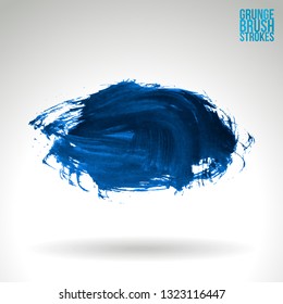 Blue brush stroke and texture. Grunge vector abstract hand - painted element. Underline and border design.