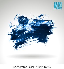 Blue brush stroke and texture. Grunge vector abstract hand - painted element. Underline and border design.