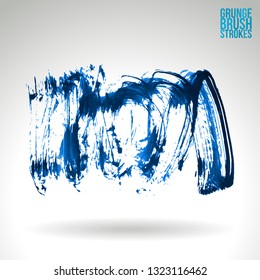 Blue brush stroke and texture. Grunge vector abstract hand - painted element. Underline and border design.
