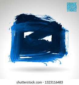 Blue brush stroke and texture. Grunge vector abstract hand - painted element. Underline and border design.