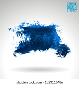 Blue brush stroke and texture. Grunge vector abstract hand - painted element. Underline and border design.
