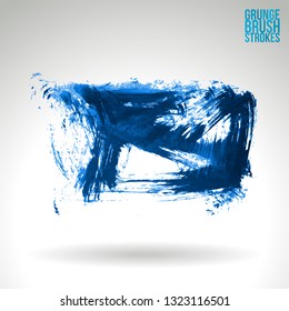 Blue brush stroke and texture. Grunge vector abstract hand - painted element. Underline and border design.