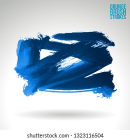 Blue brush stroke and texture. Grunge vector abstract hand - painted element. Underline and border design.