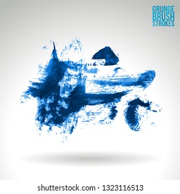 Blue brush stroke and texture. Grunge vector abstract hand - painted element. Underline and border design.