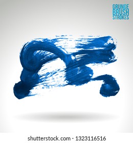 Blue brush stroke and texture. Grunge vector abstract hand - painted element. Underline and border design.