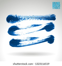 Blue brush stroke and texture. Grunge vector abstract hand - painted element. Underline and border design.
